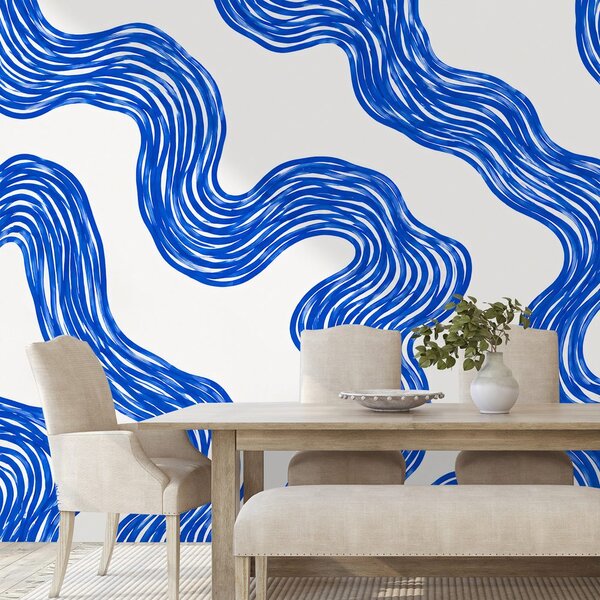 Tapeta moderne plave valovite linije