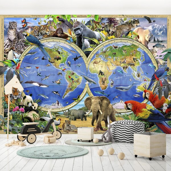 Foto tapeta - Karta svijeta - Životinje (152,5x104 cm)