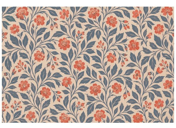 Tapeta vintage koraljni cvjetovi s lišćem