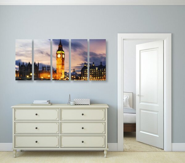 5-dijelna slika noćni Big Ben u Londonu