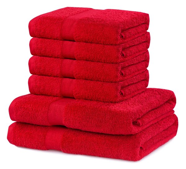 Set od 2 pamučna crvena velika ručnika i 4 mala ručnika DecoKing Marina
