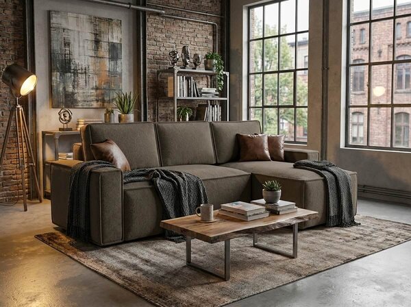 Razvlačna kutna garnitura L SMART BOUCLE 232x143 cm, sivo-smeđa, univerzalna