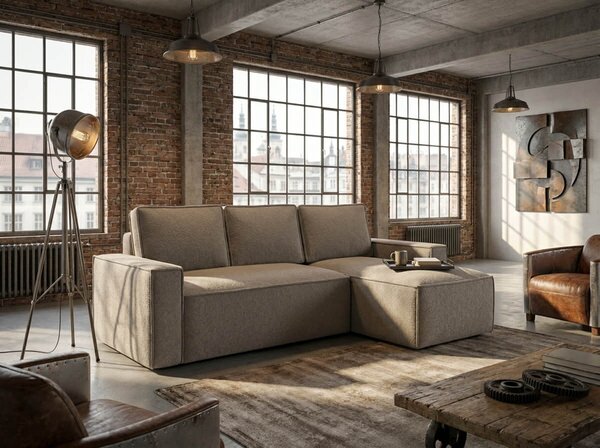 Razvlačna kutna garnitura L SMART BOUCLE 232x143 cm, sivo-bež, univerzalna