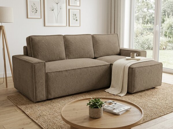 Razvlačna kutna garnitura L SMART BOUCLE 232x143 cm, tamno bež, univerzalna