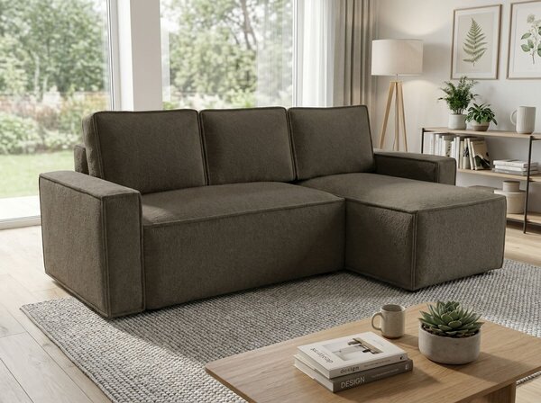 Razvlačna kutna garnitura L SMART BOUCLE 232x143 cm, sivo-smeđa, univerzalna