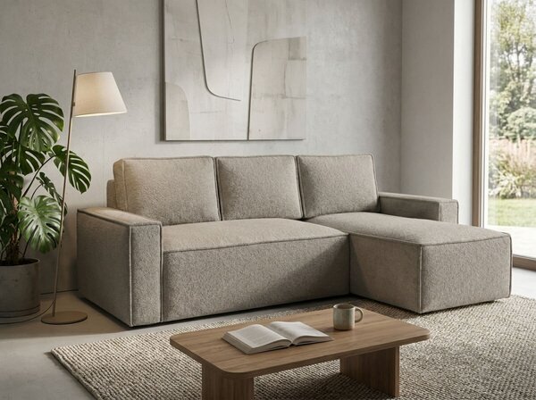 Razvlačna kutna garnitura L SMART BOUCLE 232x143 cm, sivo-bež, univerzalna