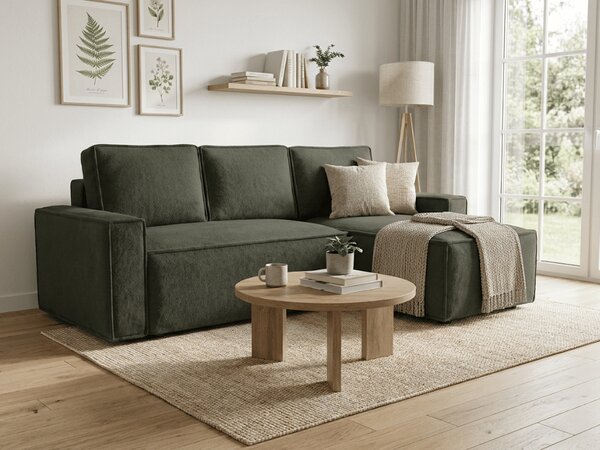 Razvlačna kutna garnitura L SMART BOUCLE 232x143 cm, tamno zelena, univerzalna