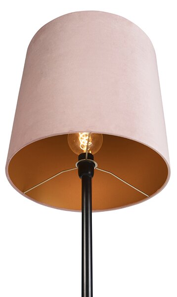 Podna lampa crna s ružičastom sjenilom od baršuna i zlatom 40 cm - Simplo