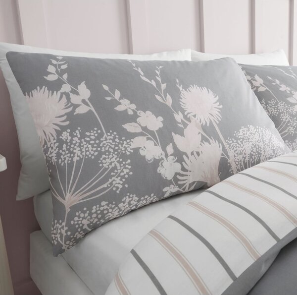 Siva posteljina za bračni krevet 200x200 cm Meadowsweet Floral – Catherine Lansfield