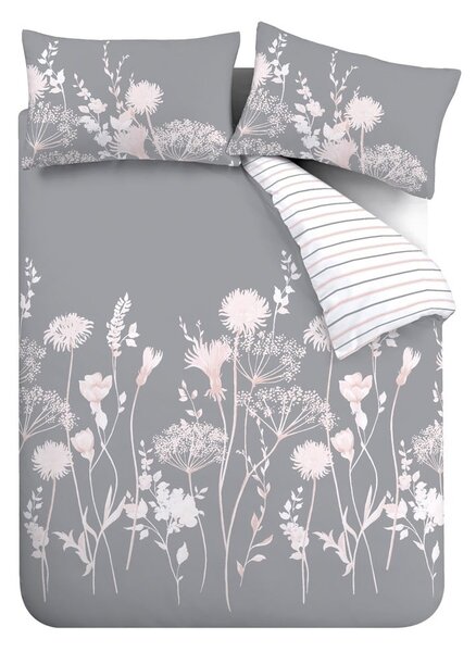 Siva posteljina za bračni krevet 200x200 cm Meadowsweet Floral – Catherine Lansfield