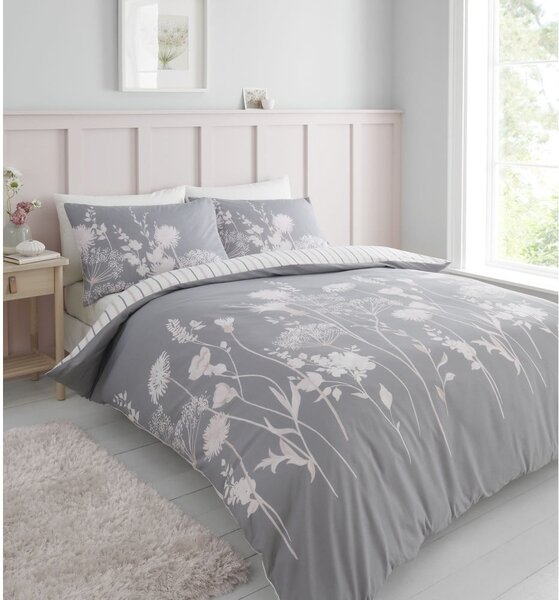 Siva posteljina za bračni krevet 200x200 cm Meadowsweet Floral – Catherine Lansfield