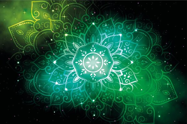 Tapeta zelena Mandala s galaktičkom pozadinom