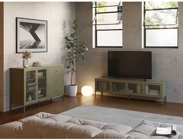 Zelena metalna TV komoda 160x50x35 cm Fayna – Marckeric