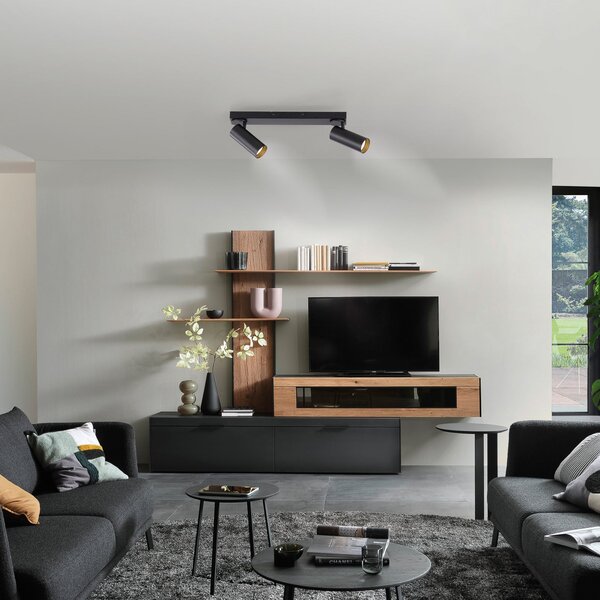 Schöner Wohnen RIK stropna svjetiljka, crna, s dvije svjetiljke, 59 cm, metal, GU10 LED, Crno, Dnevni boravak/blagovaonica, Aluminij, Strop s više plamena