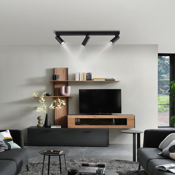Schöner Wohnen RIK stropna svjetiljka, crna, s tri kraka, 89 cm, metal, GU10 LED, Crno, Dnevni boravak/blagovaonica, Aluminij, Strop s više plamena