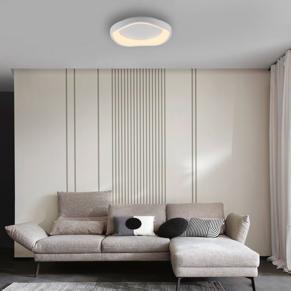Schöner Wohnen MONTA LED stropna svjetiljka, bijela, Ø 40 cm, metal, s prekidačem za, prigušiva, Bijela, Dnevni boravak/blagovaonica, Metal