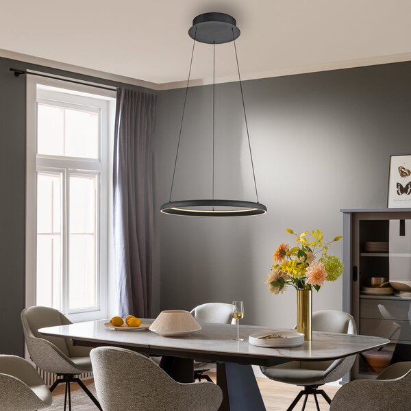 Schöner Wohnen LED viseća svjetiljka QUILLO, crna, Ø 60 cm, metal, s prigušivačem, prigušiva, Crno, Dnevni boravak/blagovaonica, Aluminij