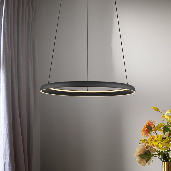 Schöner Wohnen LED viseća svjetiljka QUILLO, crna, Ø 60 cm, metal, s prigušivačem, prigušiva, Crno, Dnevni boravak/blagovaonica, Aluminij