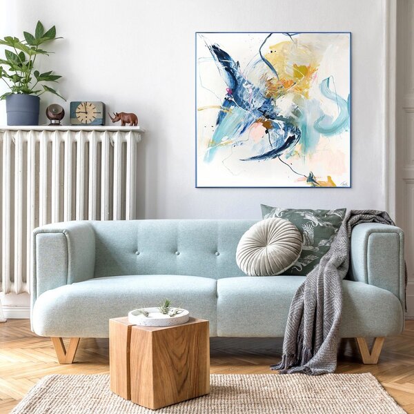 Slika s ručno oslikanim elementima 102x102 cm Confidential Blue – Malerifabrikken