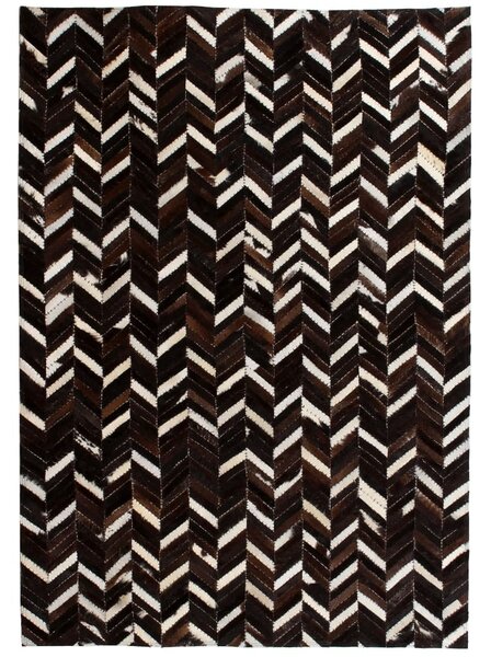 VidaXL Tepih od prave kože s pačvorkom 80 x 150 cm ševron crno-bijeli