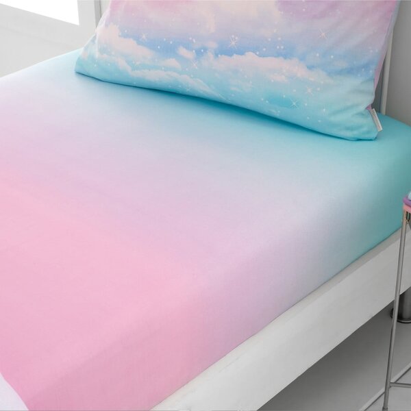 Plava/ružičasta dječja plahta s gumom za krevet za jednu osobu 90x190 cm Ombre Rainbow Clouds – Catherine Lansfield