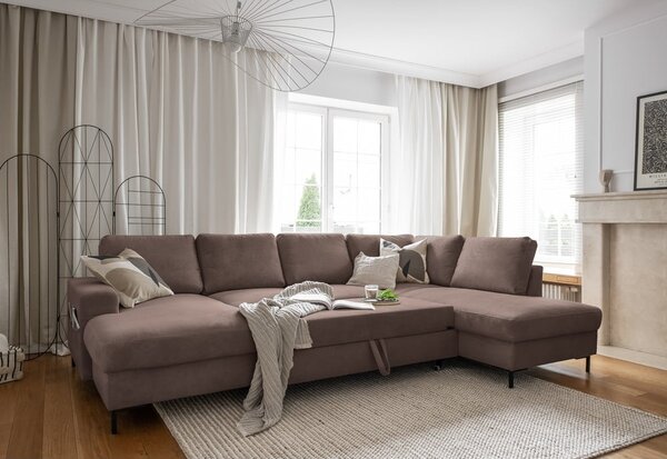Smeđa sklopiva kutna garnitura od samta (s desnim kutom) Lofty Lilly – Miuform