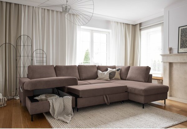 Smeđa sklopiva kutna garnitura od samta (s desnim kutom) Lofty Lilly – Miuform