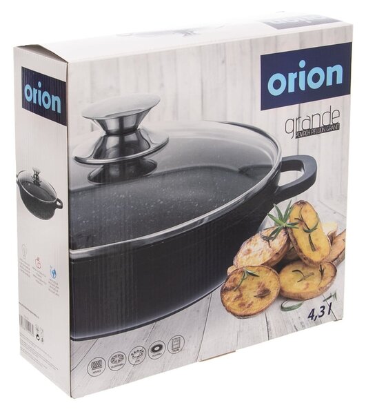 Lonac s neprijanjajućom površinom Pfluon Granit sa staklenim poklopcem Orion Grande, ⌀ 28 cm