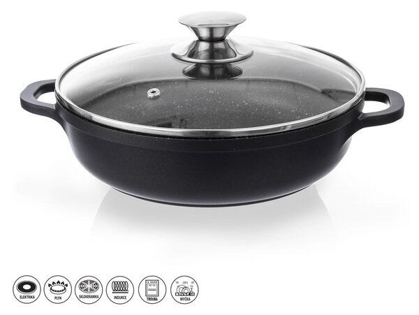 Lonac s neprijanjajućom površinom Pfluon Granit sa staklenim poklopcem Orion Grande, ⌀ 28 cm