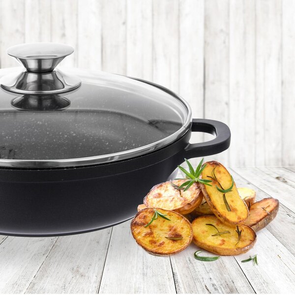 Lonac s neprijanjajućom površinom Pfluon Granit sa staklenim poklopcem Orion Grande, ⌀ 28 cm