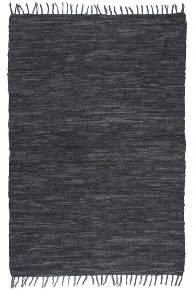 VidaXL Ručno tkani tepih Chindi od kože 120 x 170 cm sivi
