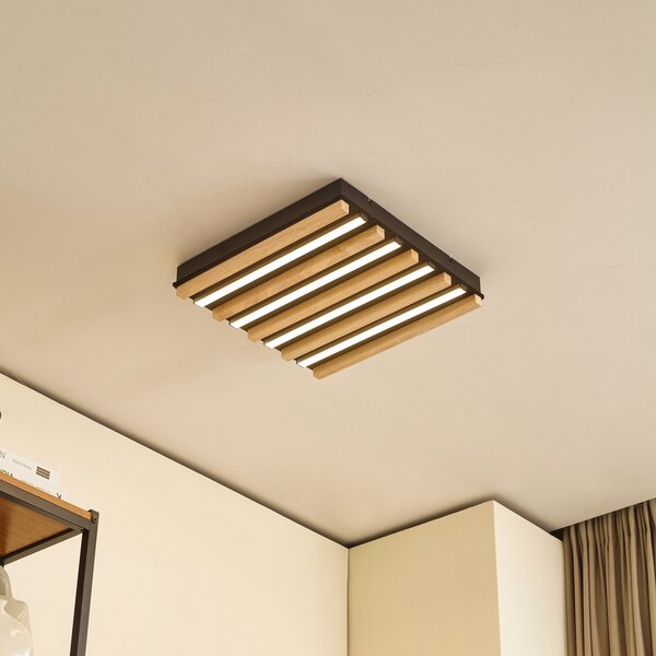 Lindby LED stropna svjetiljka Firka, bijela, drvo, 42 cm, CCT, dim., prigušiva, Drvo, Dnevni boravak/blagovaonica, Drvo