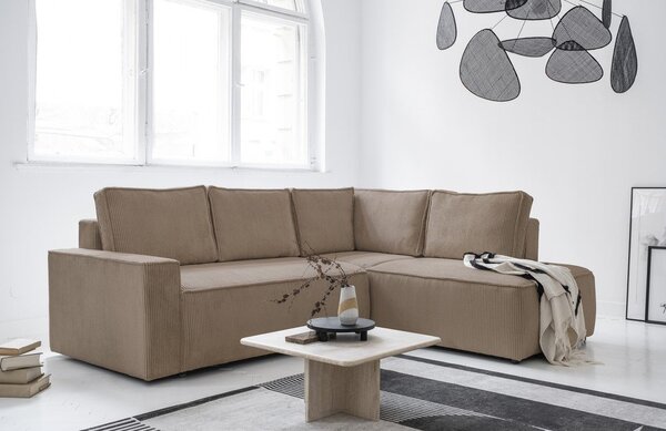 Bež sklopiva kutna garnitura od samta (s desnim kutom) Brave Dave – Miuform