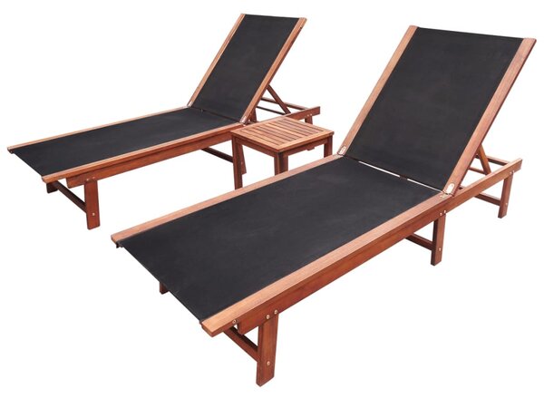 VidaXL Ležaljke za sunčanje sa stolom 2 kom bagremovo drvo i tekstilen