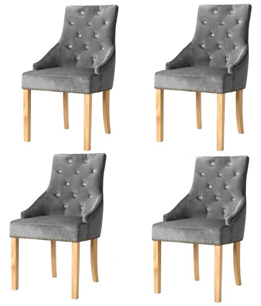 VidaXL Blagovaonske stolice 4 kom od masivne hrastovine i baršuna srebrne