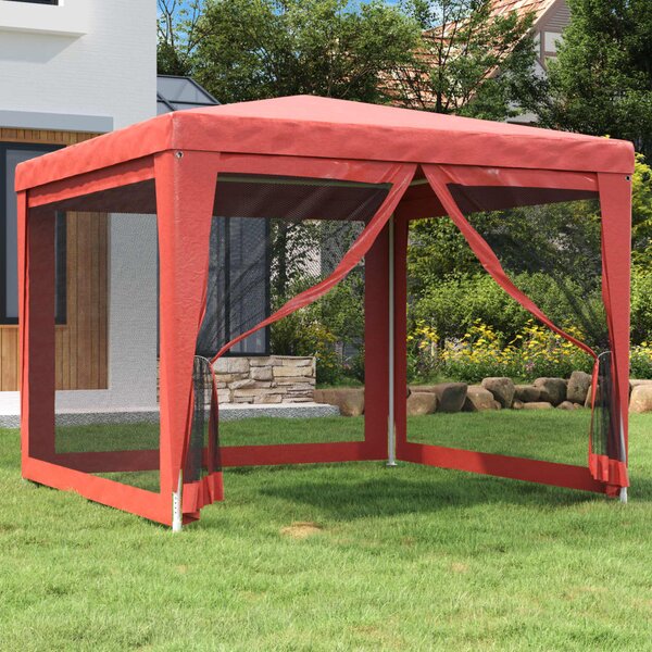 VidaXL Šator za zabave s 4 mrežasta bočna zida crveni 3 x 3 m HDPE
