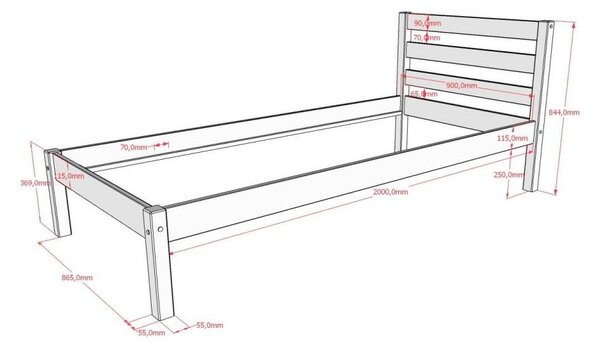 Dječji krevet od masivnog bora bez podnice 90x200 cm u prirodnoj boji Pino – Vipack