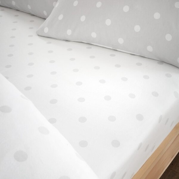 Bijela/siva flanelska plahta s gumom 150x200 cm Polka Dot – Catherine Lansfield