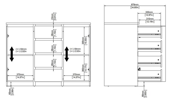 Komoda u dekoru hrasta u prirodnoj boji 121x91x50 cm Naia – Tvilum