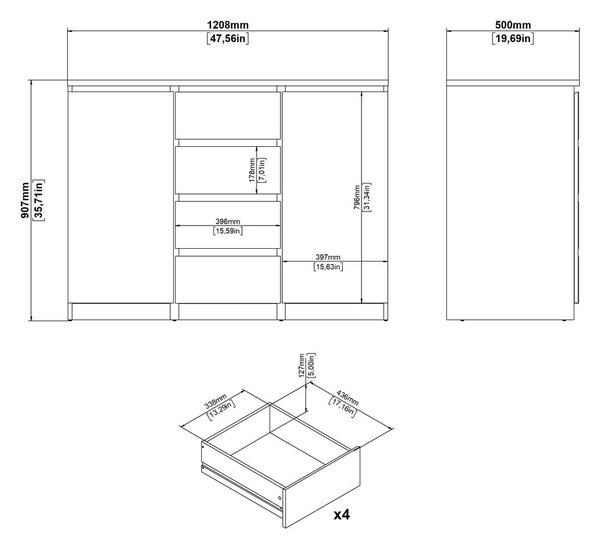 Komoda u dekoru hrasta u prirodnoj boji 121x91x50 cm Naia – Tvilum
