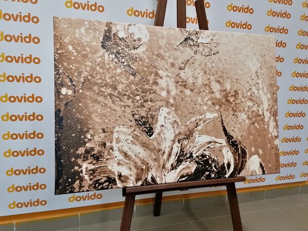Slika moderni oslikani božuri u sepijastom tonu