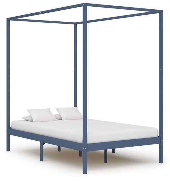 VidaXL Okvir za krevet s baldahinom od borovine sivi 120 x 200 cm
