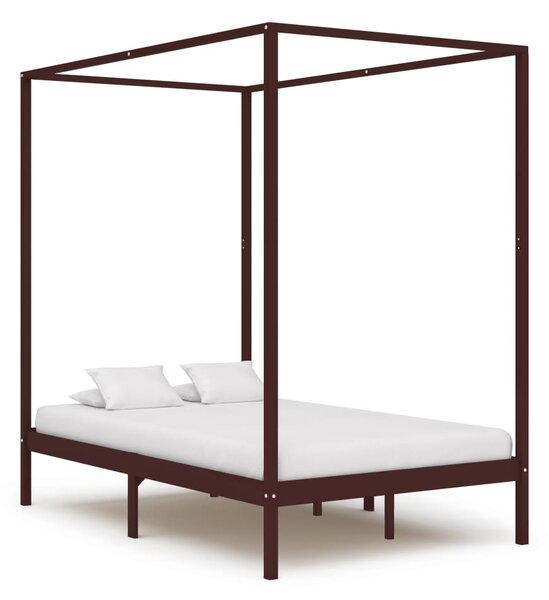 VidaXL Okvir za krevet s baldahinom od borovine tamnosmeđi 140x200 cm