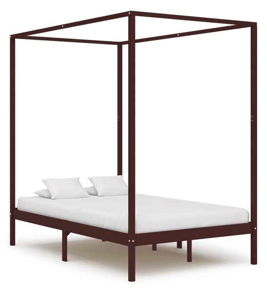 VidaXL Okvir za krevet s baldahinom od borovine tamnosmeđi 120x200 cm