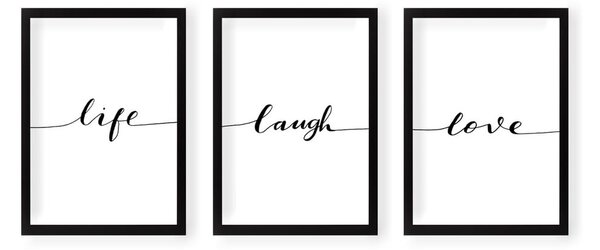 Set s 3 zidne slike Tablo Center Life Laugh Love