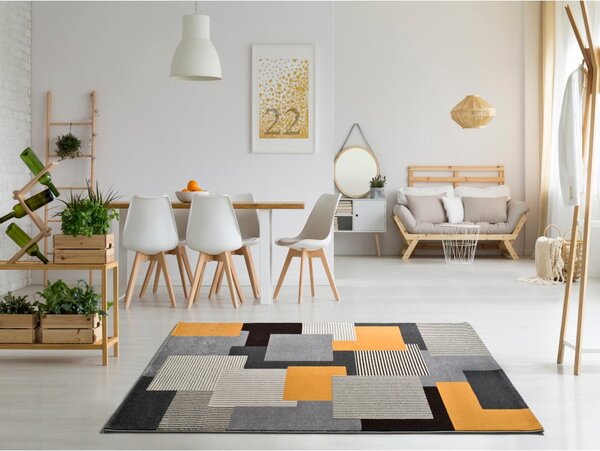 Sivo-narančasti tepih Universal Leo Square, 160 x 230 cm