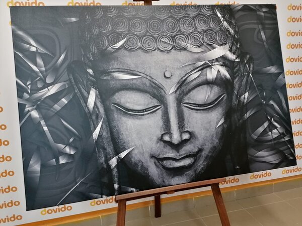 Slika Buddha s osmijehom na lice u crno-bijelom dizajnu