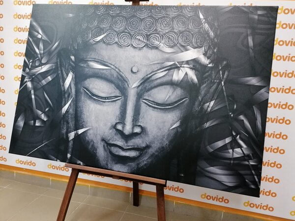 Slika Buddha s osmijehom na lice u crno-bijelom dizajnu