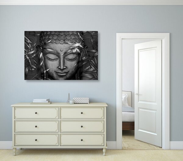Slika Buddha s osmijehom na lice u crno-bijelom dizajnu