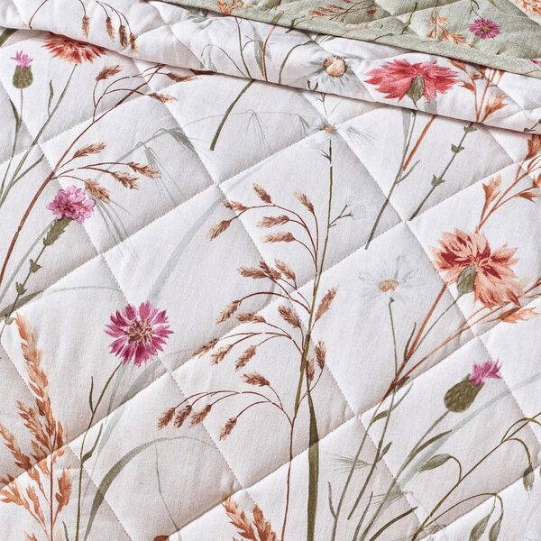 Zeleni/bež pamučan prošiven prekrivač 200x220 cm Grasmere Floral – Catherine Lansfield